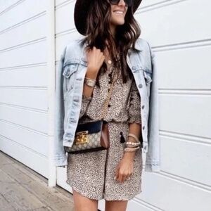 Beachgold Chelsea Tan Black Long Sleeve Coverup Polka Dot Romper Women's Small